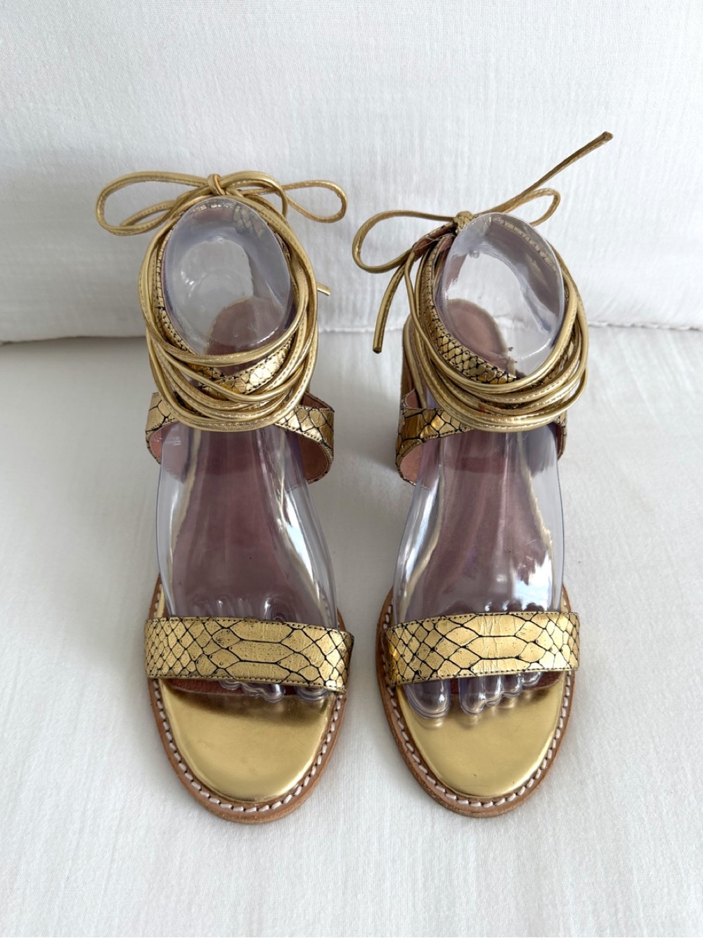 Jeffrey Campbell for Free People Gold Lace Up Block Heel Sandals
